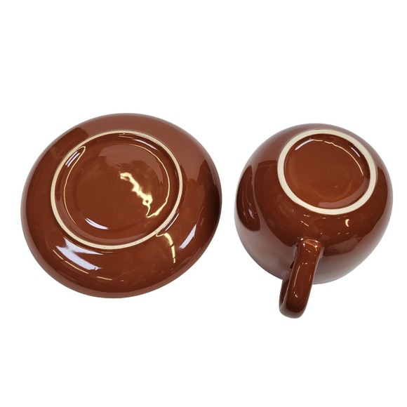 Vintage Chocolate Brown Heavy Jumbo Cup & Saucer Set Restaurant Wear Soup Mug - Picture 3 of 6